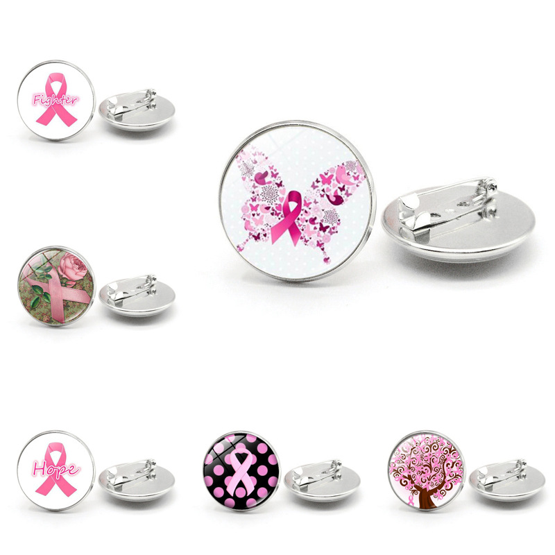 European and American Retro Fashion Butterfly Pink Ribbon Time Gem Glass Brooch Badge Clothing Pin Badge