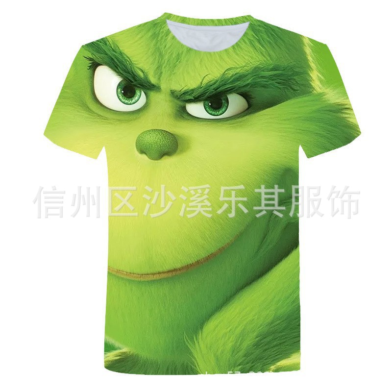 2024 Deportes de ocio europeos y americanos Cuello redondo Monster de pelo verde Camiseta corta Impresión digital 3D a la imagen Z Pareja adolescente T