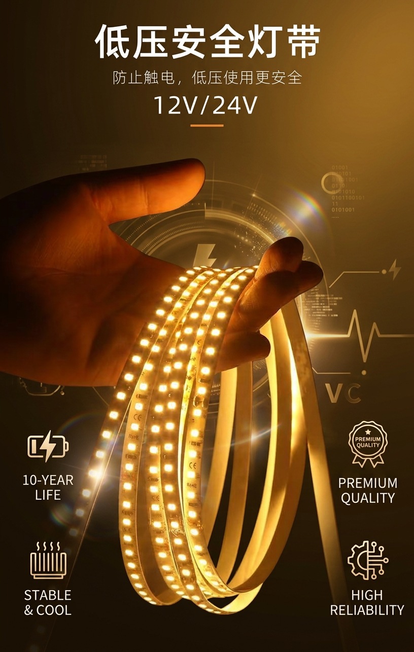24V LED şerit ışık, esnek ışık şeridi, kendinden yapışkanlı yatak odası atmosfer ışığı, çizgi işık, tavan arası ışık, U şekli gömme ışık şeridi, yatak başı alçak voltaj LED şerit ışık