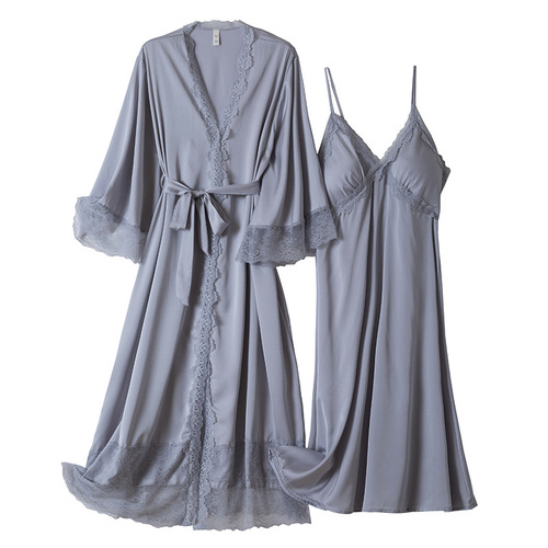 2024 Spring New Women's Robe with Extended Length Sexy Nightgown for Women with Breast Pads Silk Homecoming Clothes Direct from Factory