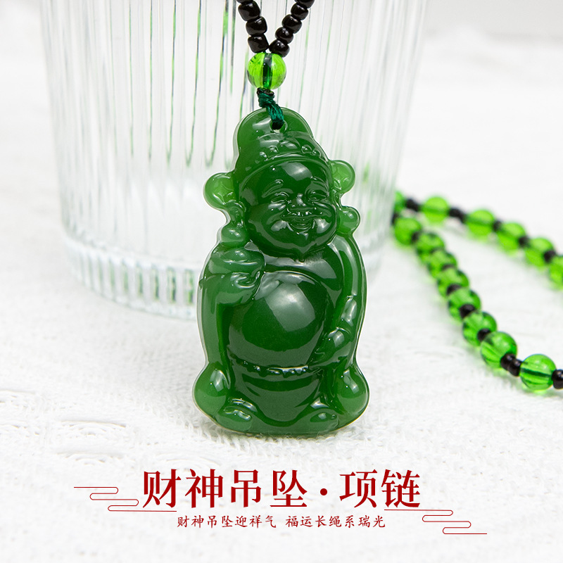 新款仿东陵玉财神吊坠项链招财毛衣链男女款挂饰景区饰品批发礼物