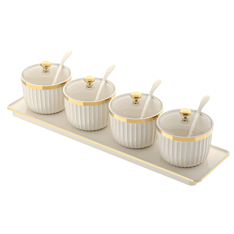 Cocina condimento caja combinación traje hogar sal MSG tarro condimento tarro luz lujo oro borde condimento tarro inmersión almacenamiento
