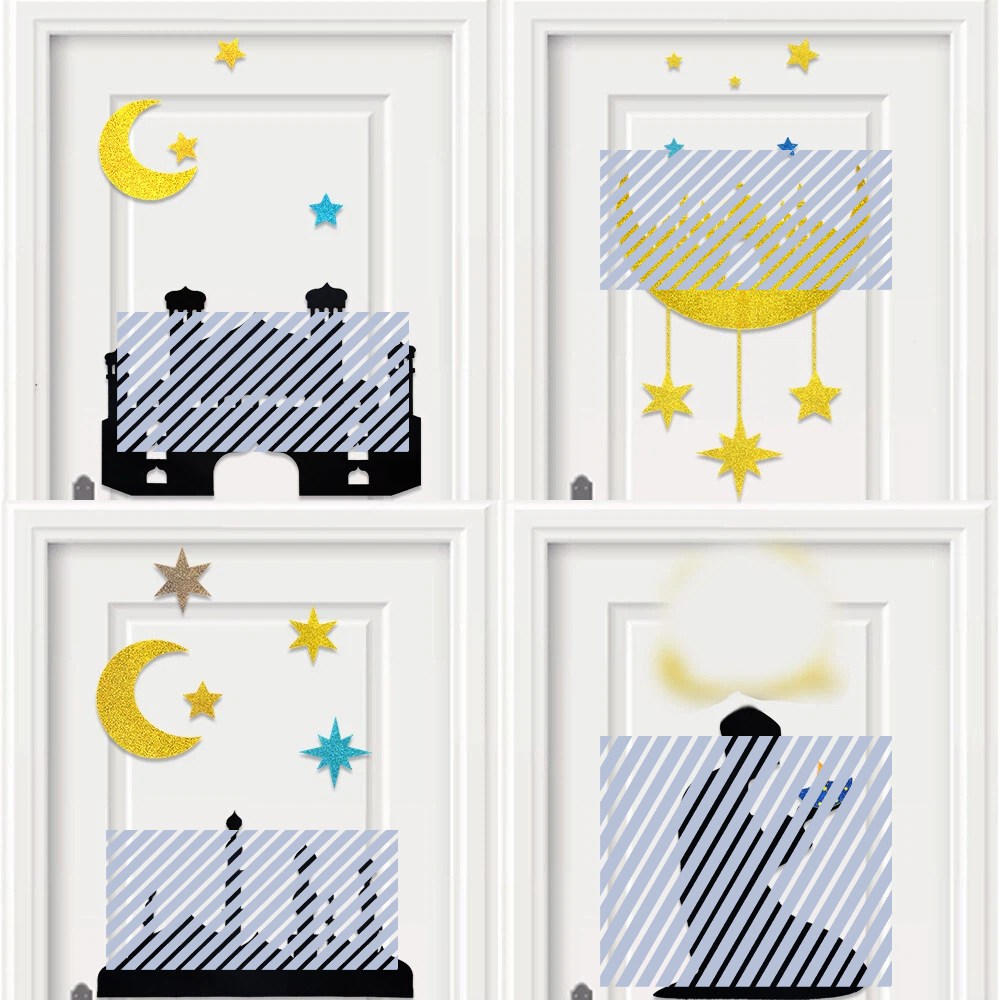 Fiesta del Oriente Medio decoración de pared fiestas de la luna fiestas de la atmósfera del hogar diseño de ventanas de castillo estrellas DIY no tejido puerta pegatinas image 5