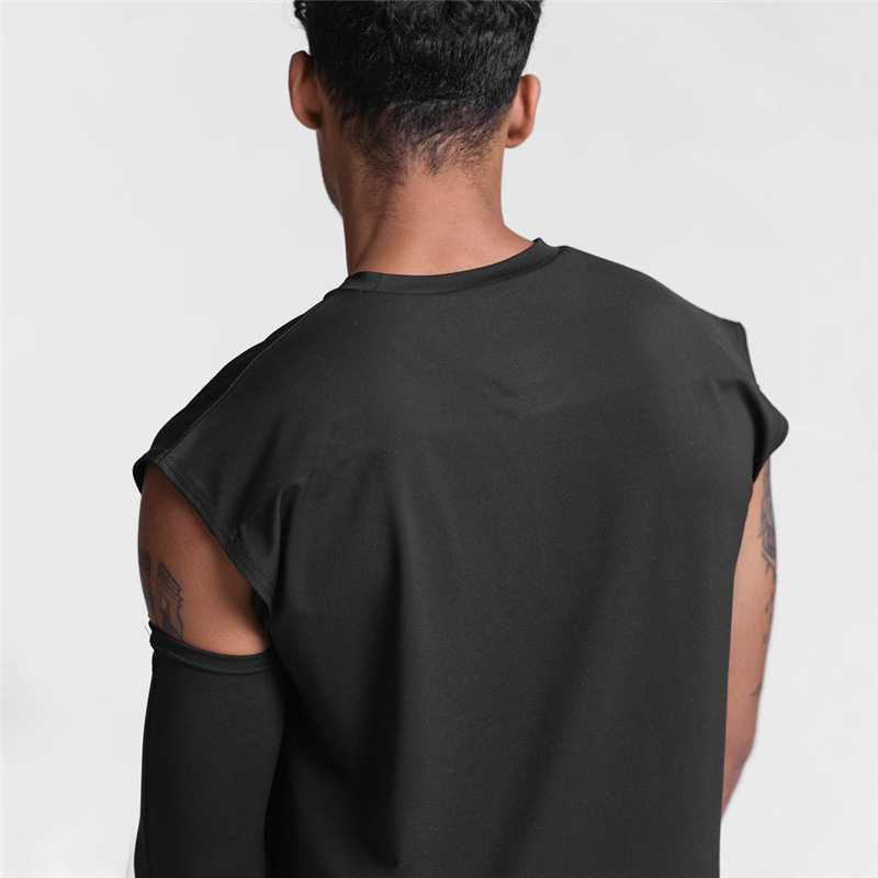 Camiseta sin mangas de verano de malla chaleco deportivo Chaleco de los hombres ins color sólido suelto casual crossbody fitness running image 3