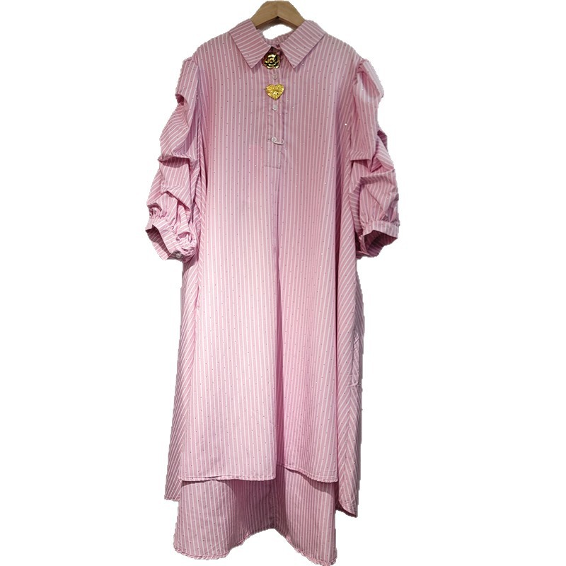 Diseño coreano sensación de burbuja de manga empalmado estriado vestido de manga media 2026 primavera nuevo vestido largo simple image 5