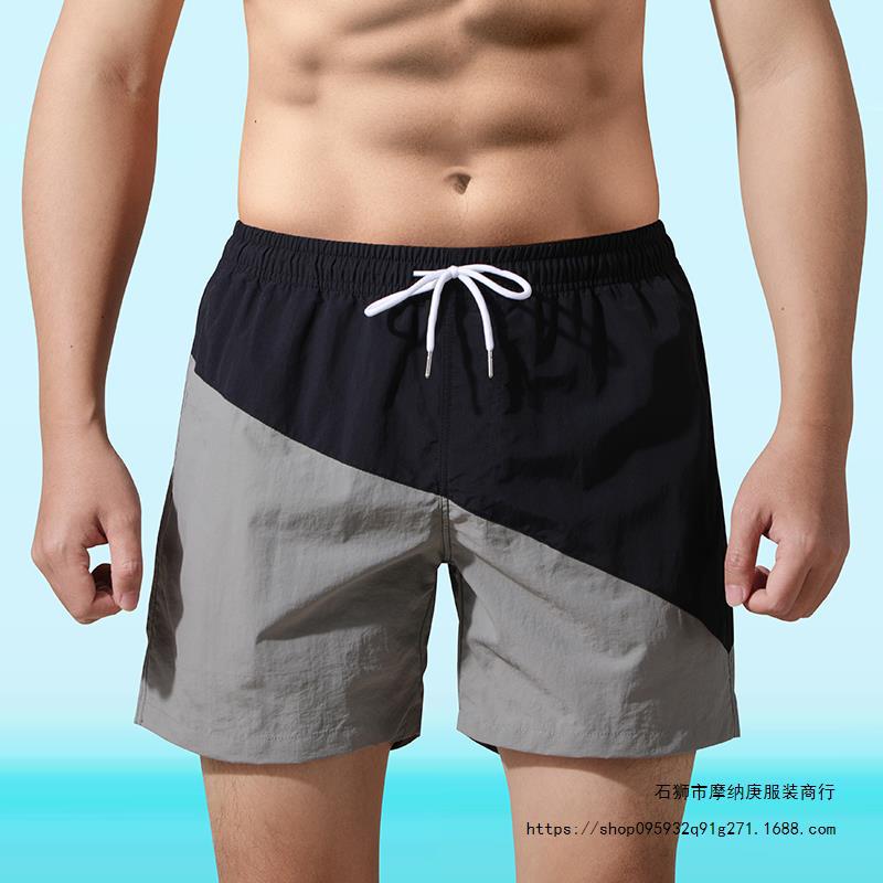 Hombres 2025 pantalones cortos deportivos delgados de verano para hombres, pantalones de playa de color combinado, pantalones casuales largos de cinco puntos