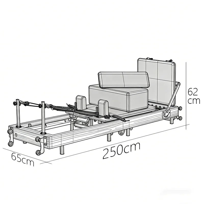 Cama de Pilates plegable, equipo de fitness para entrenamiento comercial en estudio de yoga, reformer.