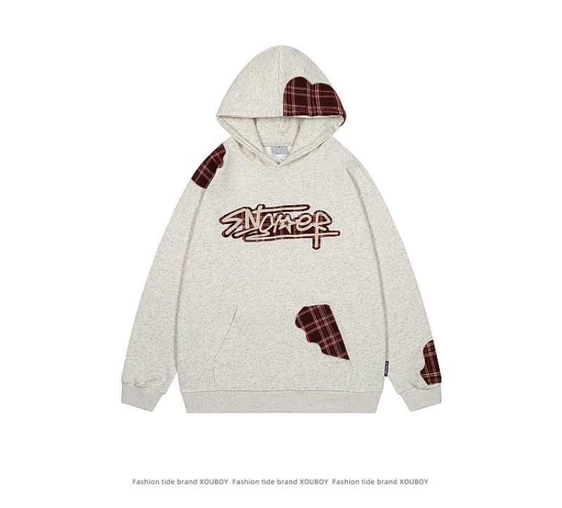 High Street Splicing Grid Pattern Hooded Sweatshirt For Men_voghion.com