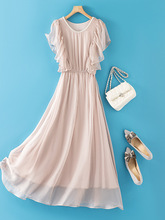 女装真丝连衣裙纯色简约大气桑蚕丝连衣裙长款夏季86021