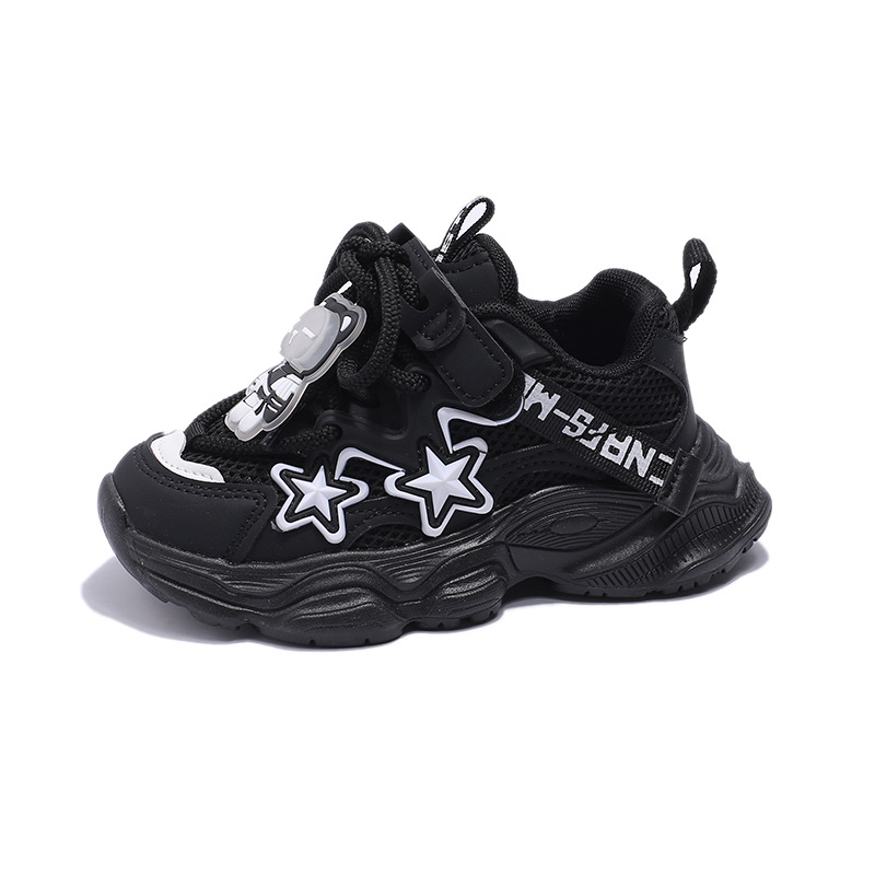 Zapatos deportivos de estilo coreano para niños y niñas grandes, primavera 2025, zapatos deportivos de malla transpirable con dibujos animados, zapatos de papá al por mayor