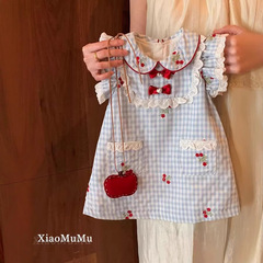 小衆のアメリカ式の女の子の格子のベストのスカートの夏服の2025新型の子供のワンピースの洋風の王女のスカートの潮ins