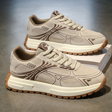 男鞋2025新款秋冬皮面厚底老爹鞋男士轻便软底运动潮鞋时尚休闲鞋