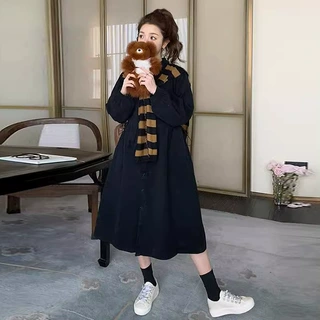 图片已处理2025新款披肩衬衫孕妇大码宽松法式桔梗茶歇连衣裙