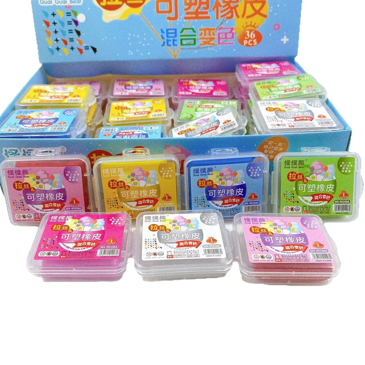 Borracha cepillada oso borracha plástica decoloración infantil encantadora caja de bocetos plásticos de color sin pasta suave