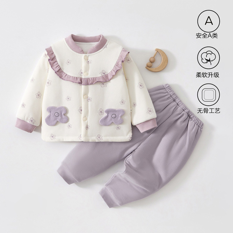 Infant Clothes 80g Cotton Thermal Suit for Girls, Lace Cotton Clothes for Girls, Home Clothes, Autumn Clothes and Long Pants, Autumn and Winter Styles Infant Clothes 80g Cotton Thermal Suit for Girls, Lace Cotton Clothes for Girls, Home Clothes, Autumn Clothes and Long Pants, Autumn and Winter Styles