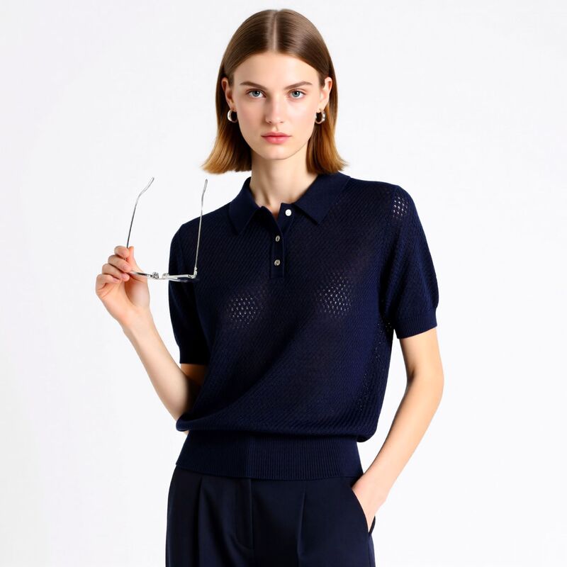 Big C Same Style Polo Collar 100 Cotton Knitted Sweater Women's Summer Thin High-end Hollow-out Breathable Casual Short-sleeved T-shirt Big C Same Style Polo Collar 100 Cotton Knitted Sweater Women's Summer Thin High-end Hollow-out Breathable Casual Short-sleeved T-shirt