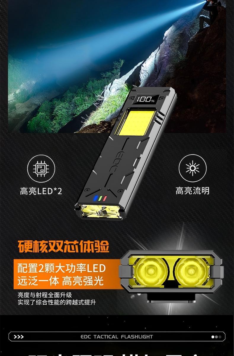 Cross-border high-brightness flashlight EDC multifunctional tactical magnetic work light with pen clip, outdoor portable digital display LED flashlight