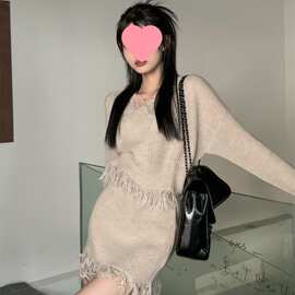 性感辣妹时尚套装女新款针织领毛衣半身短裙两件套