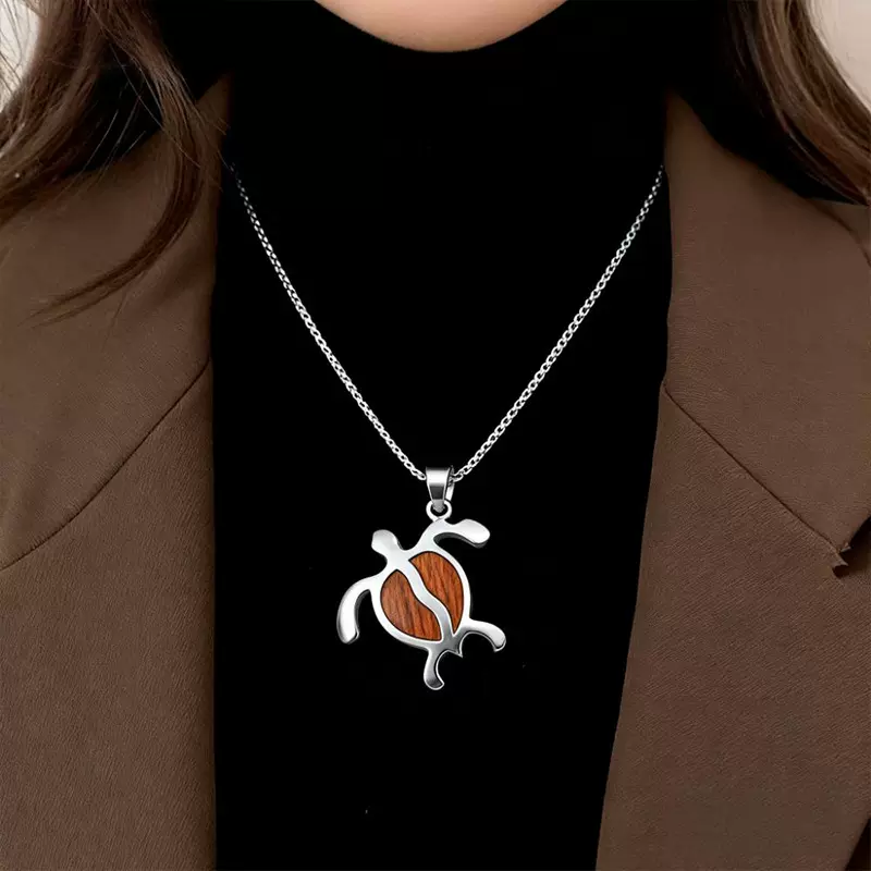 新款S925纯银吊坠项链跨境亚马逊相思木海龟毛衣链小众设计锁骨链