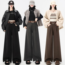 韩国灰色毛呢西装裤女2025秋冬新款宽松显瘦垂感加厚拖地阔腿长裤