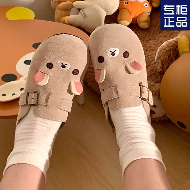 リラックマ厚底高さDIYつま先ハーフスリッパ女性用夏アウタースリッポンBokenシューズ女性用新しい女性用靴|undefined
