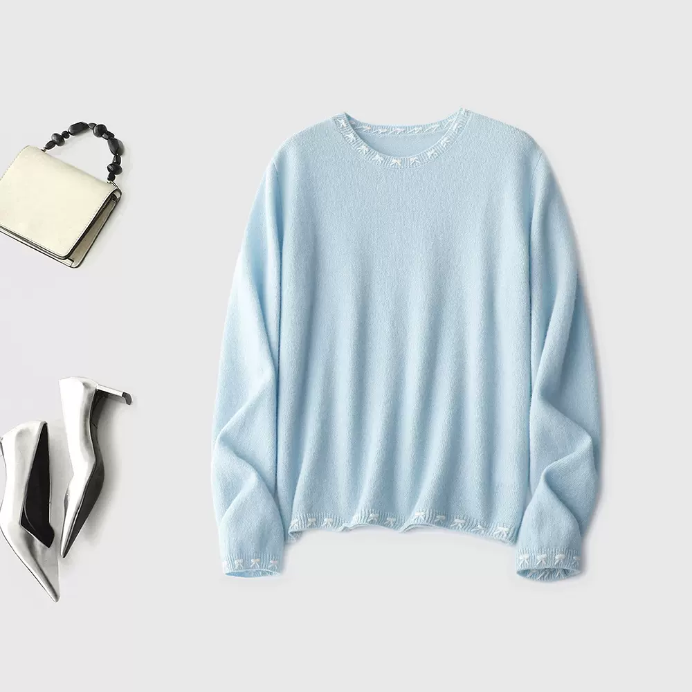 高级松弛感美学100%纯羊毛衫 重工手工刺绣慵懒廓形完美藏肉