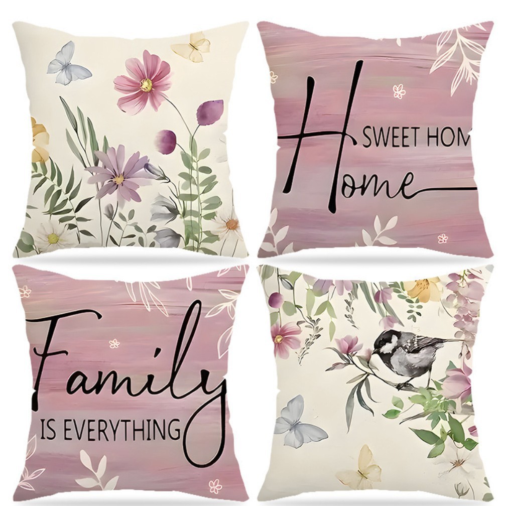Amazon nueva primavera flores y pájaros impresión almohada cubierta lino decoración sofá almohada cubierta dormitorio cojín