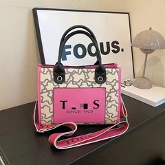 Cross-border 2024 New Arrival European & American-Style Color-Block Small Square Bag | Summer All-Match Commuter Tote with Large Capacity and Wide Shoulder Strap