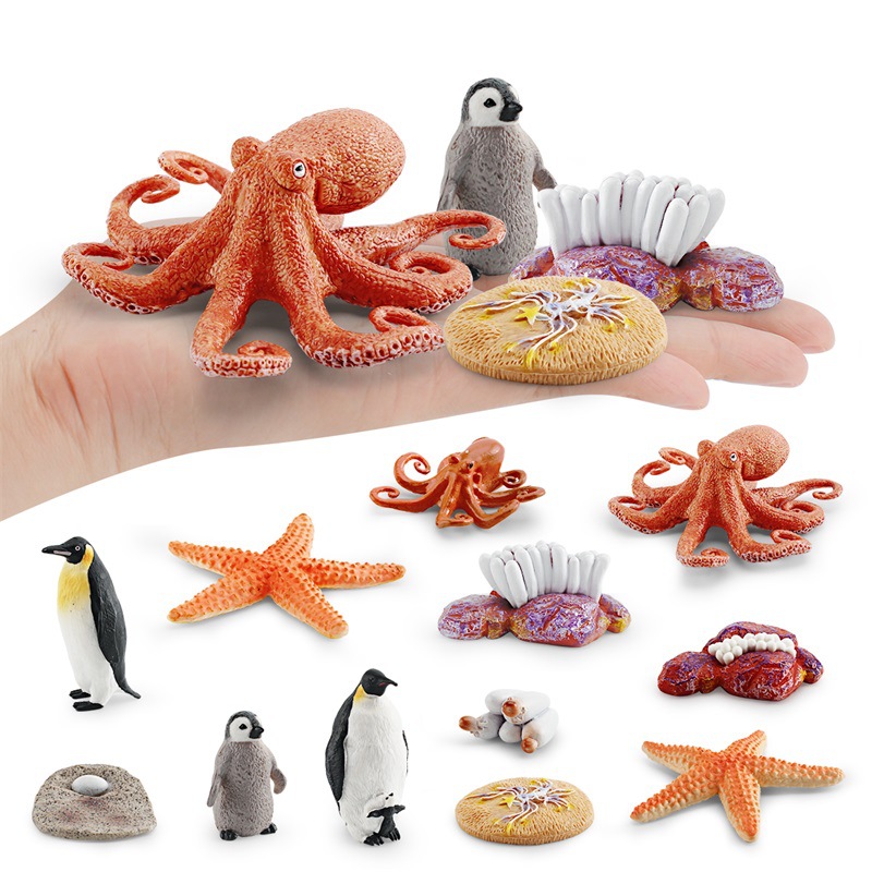 Simulación transfronteriza modelo de ciclo de crecimiento animal marino pulpo pingüino estrella de mar crecimiento transformación proceso decoración juguete