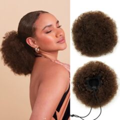 跨境假发真人发马尾Afro Puff Human Hair Drawstring Ponytail