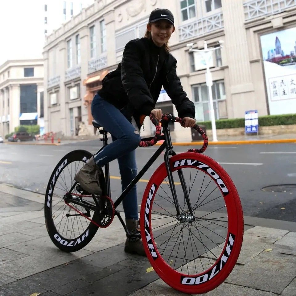 Fixed Gear Bicycle with Curved Handlebars for Adults, 26inch Solid Tires, Ultra-Light Student Bicycle with Reverse Brake, Suitable for Men and Women, Road Bike