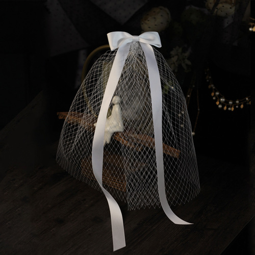 V664 Factory Wholesale Forest Retro Super Fairy White Satin Ribbon Bow Internet Celebrity Certificate Registration Bridal Veil