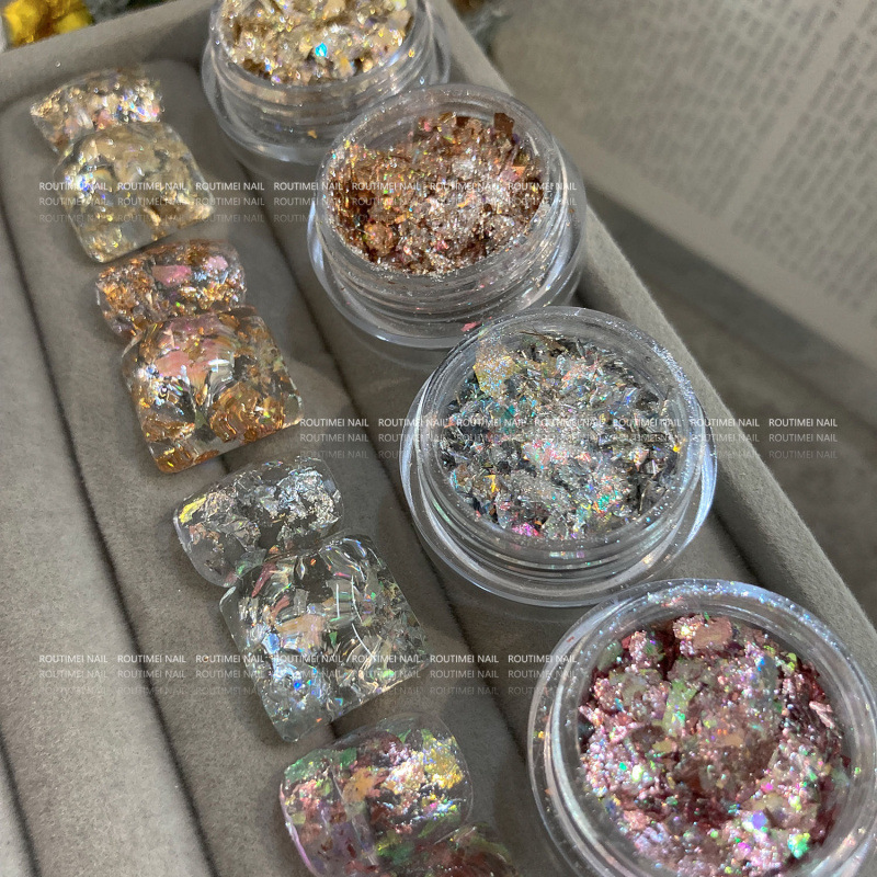 梦幻冰晶高光欧泊云锦粉 香槟金箔纸美甲 超闪超薄贴合日系装饰金|undefined
