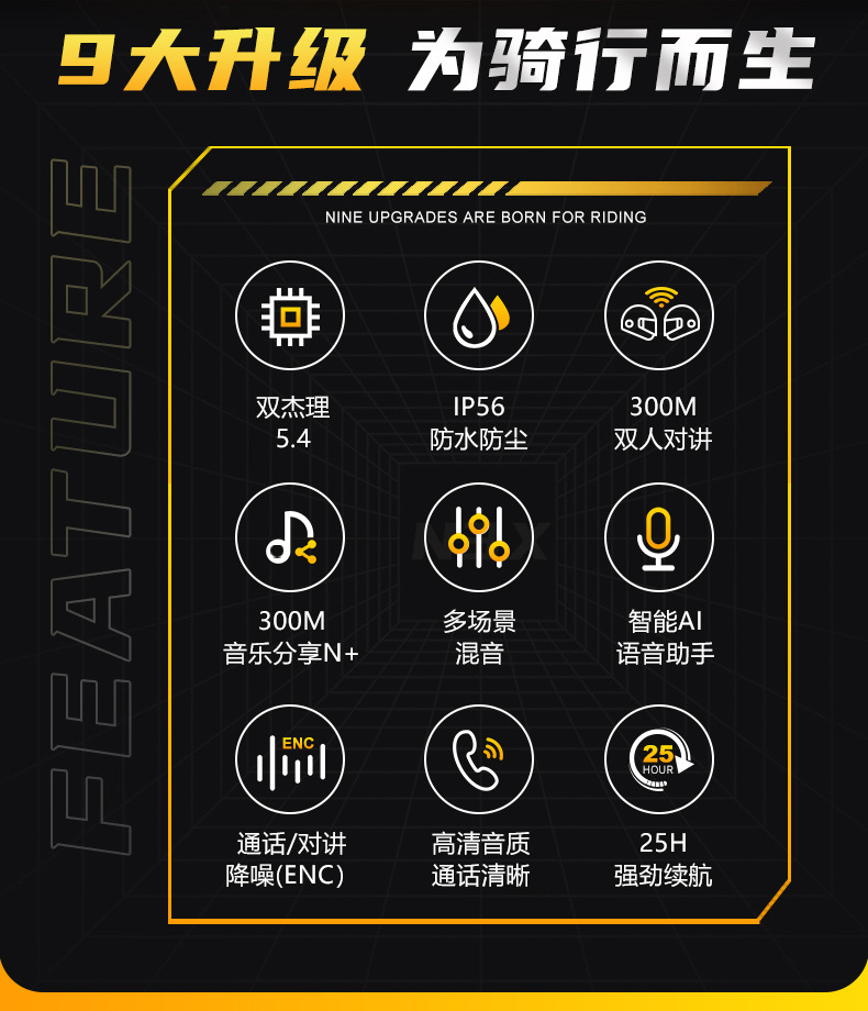 Cross-Border N3X Helmet Bluetooth Headset with Active Noise Reduction, Music Sharing, Waterproof, Dustproof, Multi-Person Intercom, Ultra-Long Distance