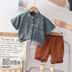 Summer 2023 New Design Fashion Kids Outfit Set Plain Color Shirt Short Shorts Two-Piece Set Factory Wholesale