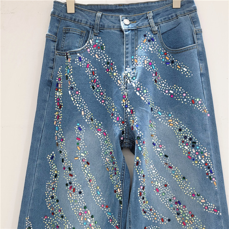 Retro americano caliente taladro jeans pantalones de piernas anchas para mujeres 20226 primavera nueva cintura alta delgada suelta pantalones rectos versátiles image 3