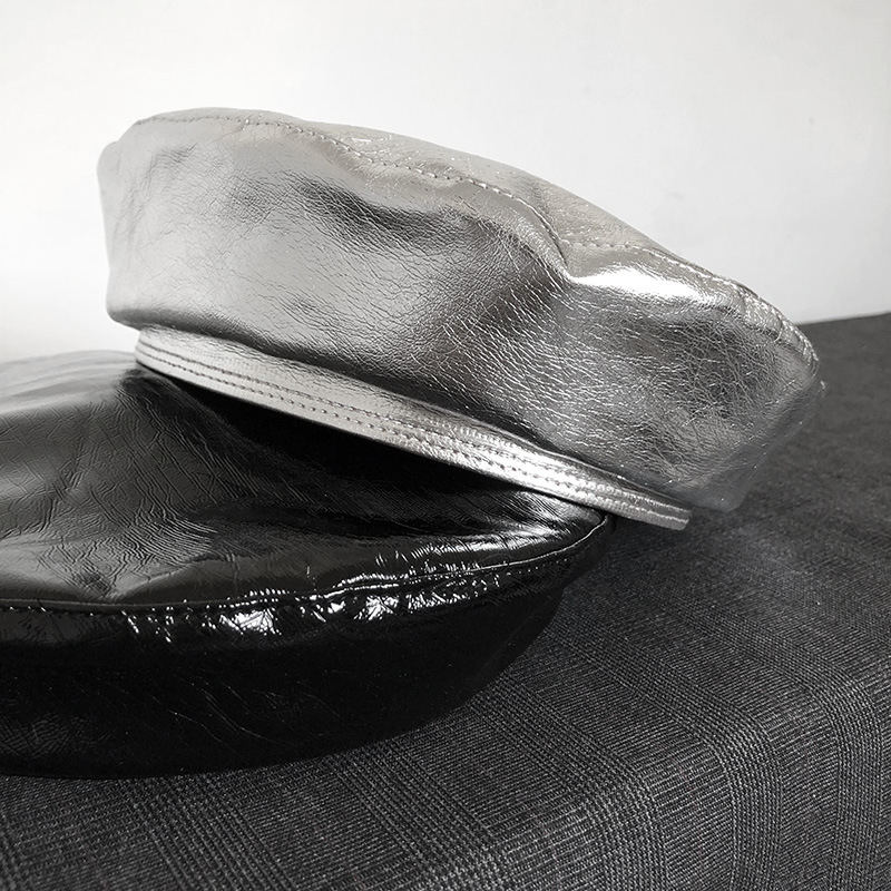 Women's Autumn and Winter Small Face Beret Gray Black Pure Cotton Painter Hat Street Shopping Versatile Elegance British Retro Beret 