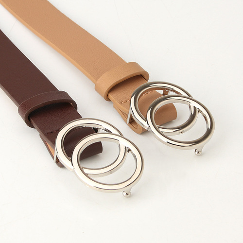 Sanyicai new cross-border trendy double-circle buckle belt for women, fashionable and simple women's ins style wide belt wholesale