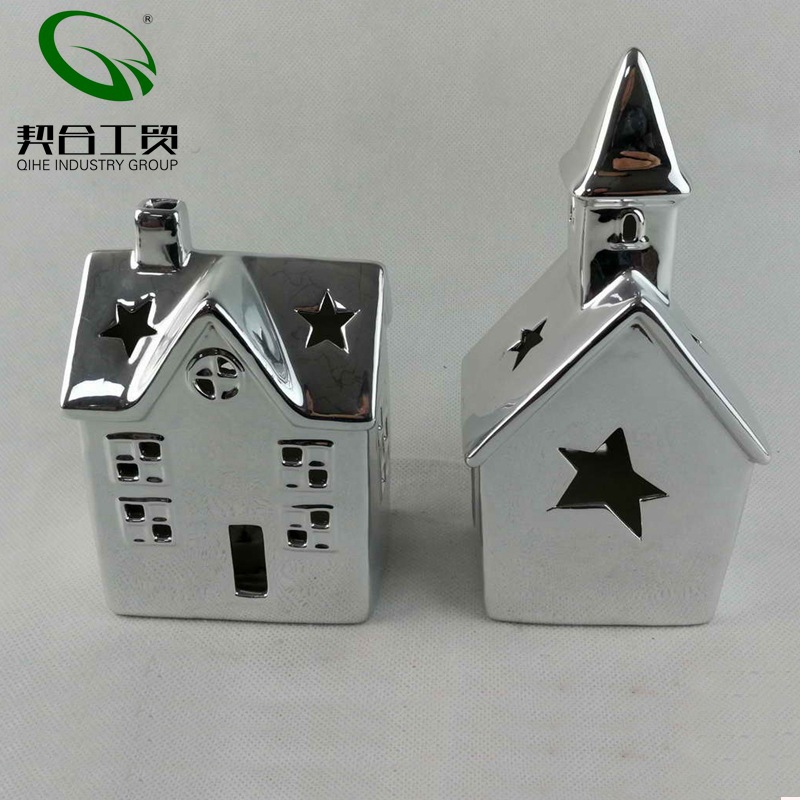 Galvanoplastia Navidad cerámica decoración de la casa hueco LED vela habitación media temperatura porcelana blanca titular de la vela decoración de vacaciones