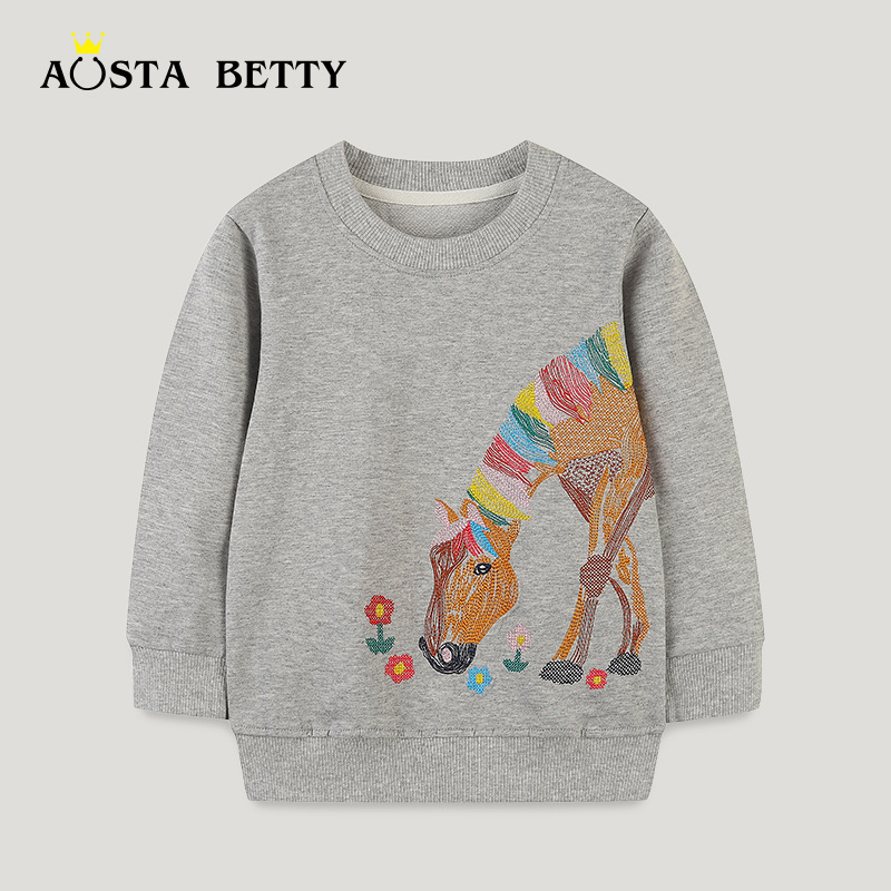 Europa y América viento niños suéter otoño nueva moda bordado niñas suéter de manga larga Camiseta Linda