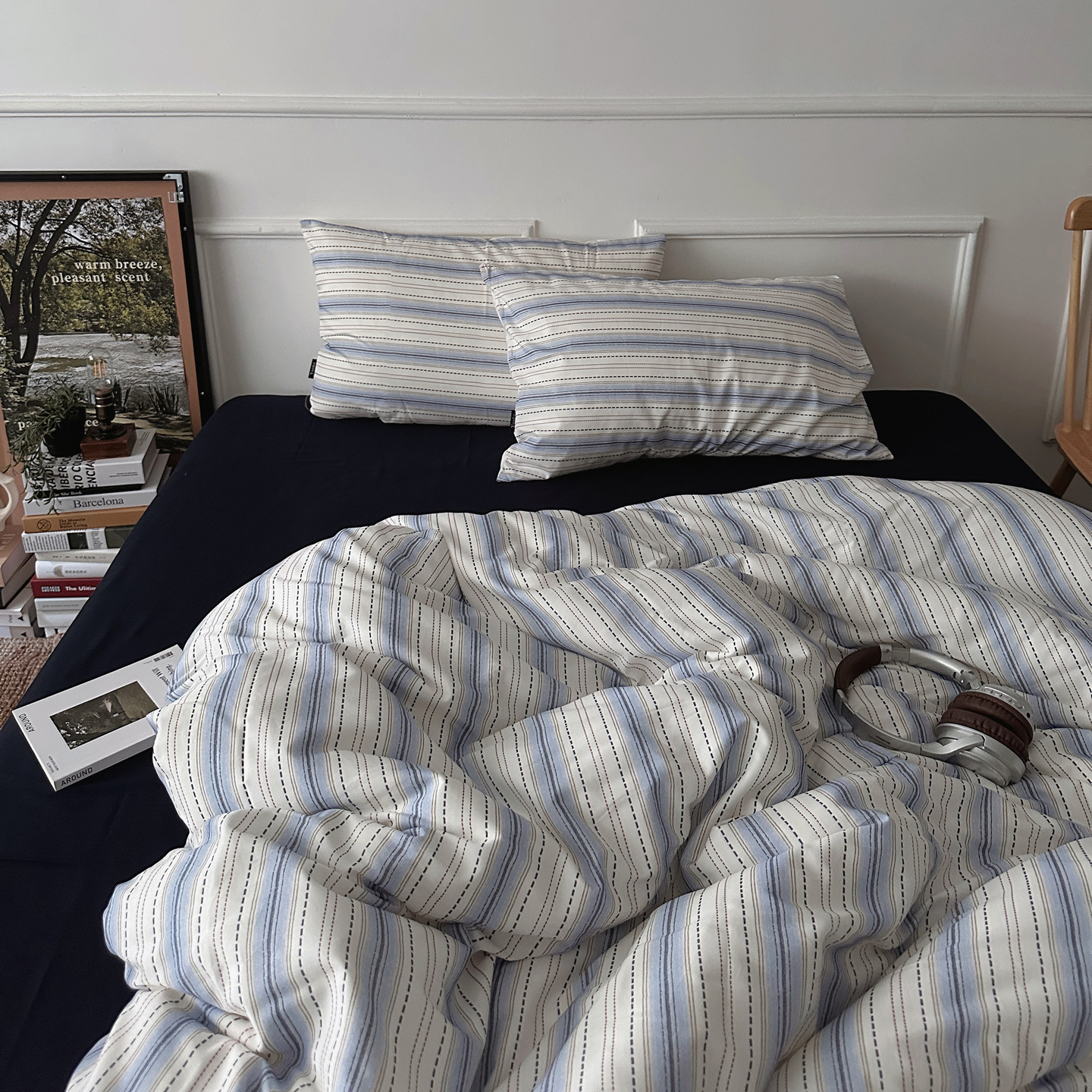 Set lenzuola matrimoniali 4 pezzi in cotone a righe minimal_voghion.com