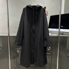 2024春季新款女装休闲宽松设计感时尚纯棉黑色风衣外套5F2210091