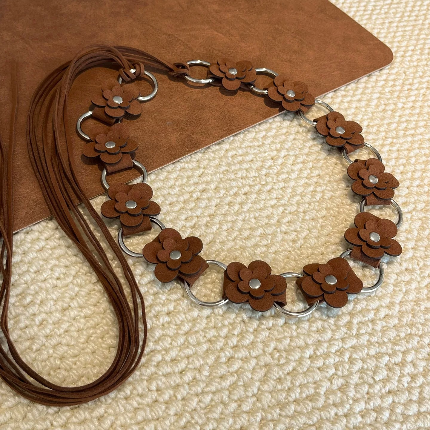 21# coffee color flower iron hoop circle tassel about 175cm
