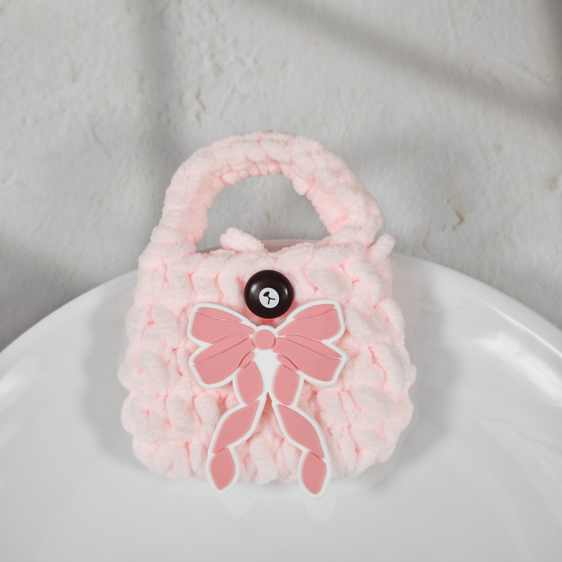 Nuevo lindo oso regalo tipo arco bolsas de auriculares de punto bolsas de cambio de color sólido bolsas de cambio de peluche