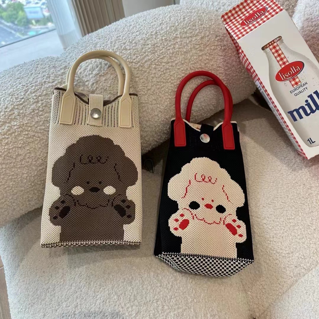 Women's Korean Style Versatile Unisex Design Sweet Heart Knit Mini Phone Bag Shoulder Bag Handbag