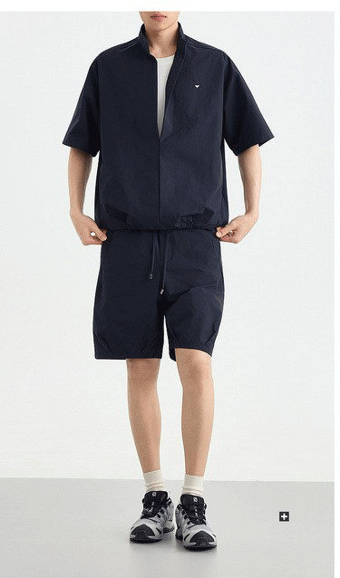 Bộ đồ thể thao nam 2 mảnh áo sơ mi cổ đứng không nút phối quần short — Quần Short Màu Xanh Đen (91680) chi tiết 15