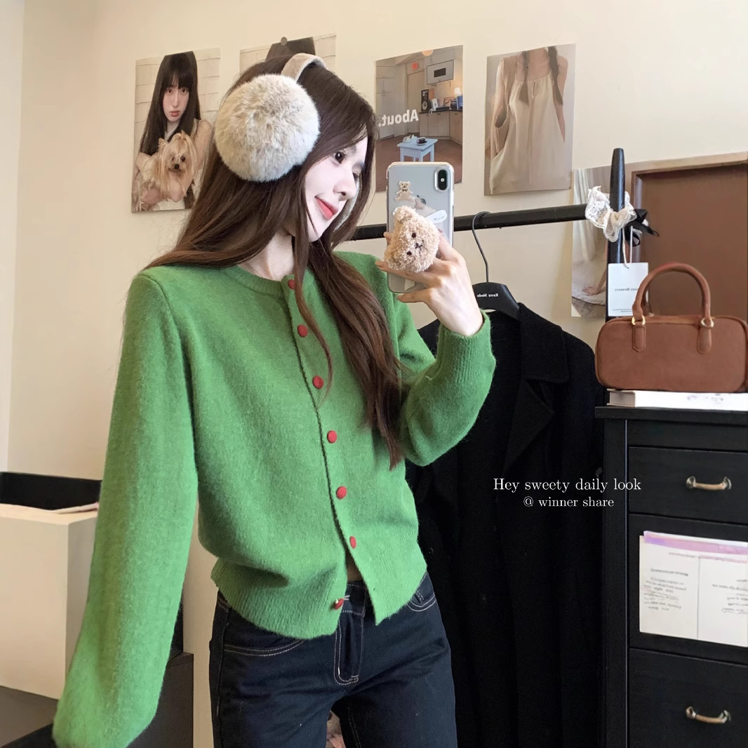 2025 primavera nueva reducción de envejecimiento suelta suave pegajosa con cardigan de punto de mujer suéter de aire suave blusa de adelgazamiento image 1