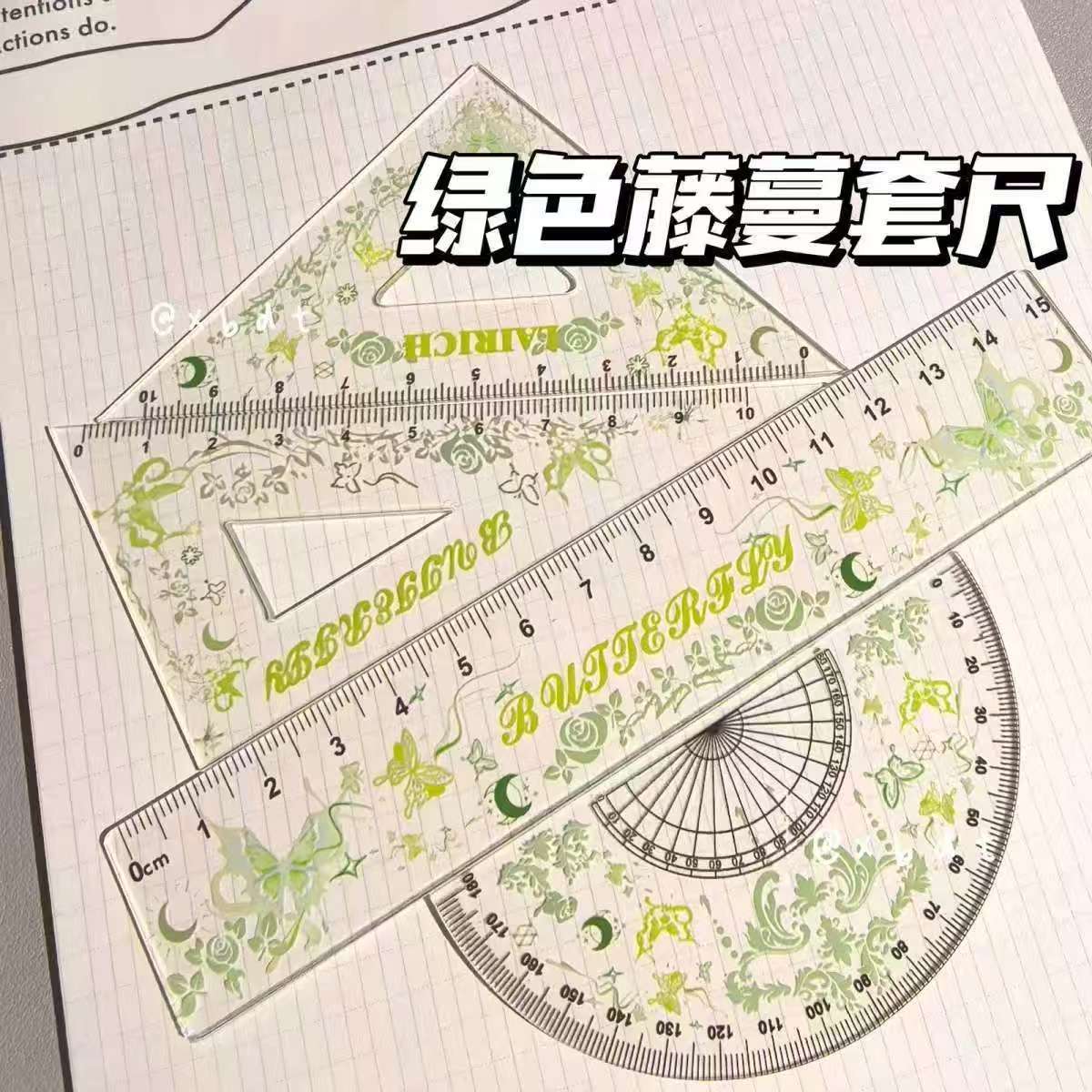 Nuevo hueco manzana gatito cubierta regla de medición de estudiantes papelería triángulo conjunto de ángulo de alto valor nominal regla giratoria