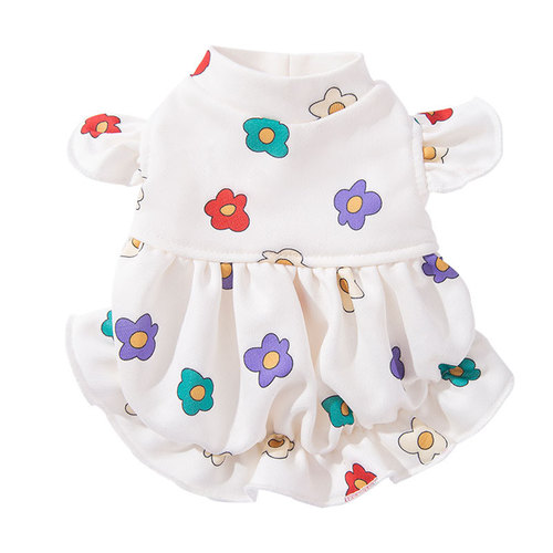 24 spring and summer new cute little flower dog dress cat flying sleeve skirt Bichon Teddy pet clothes
