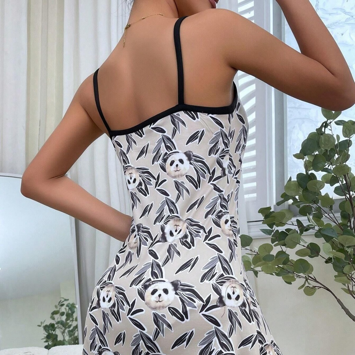2025 transfronterizo europeo y americano Amazon estilo caliente cabestrillo vestido pijamas lindo panda pequeño cómodo servicio a domicilio informal